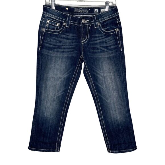 Miss Me Jeans Womens 2 26" Blue Easy Cropped JE5769EC2 Dark Wash Fading Casual - Picture 2 of 9